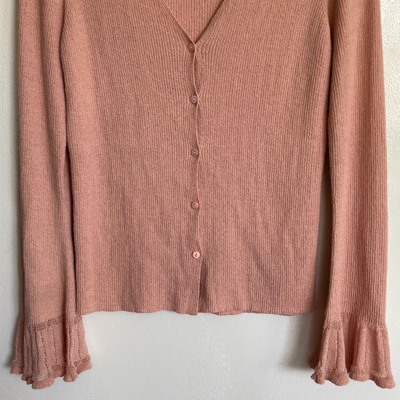 Peach MAX STUDIO Flutter Sleeve Cardigan Sweater - Picture 3 of 8